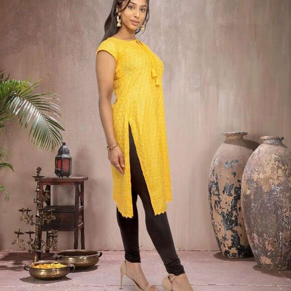 Yellow Kurta with Chikankari Threads | Muvvas Boutique - Picture 4 of 5